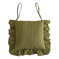 Dark Green Striped Woven Ruffled Edge Seat Cushion